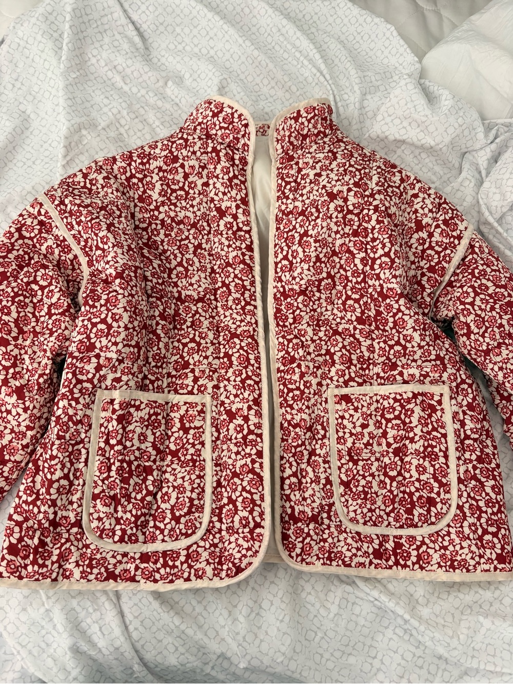 Quilted Floral Jacket with Cream Trim - Women
